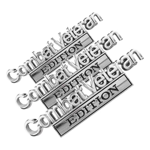 Image of Ziciner Combat Veteran Edition Emblem, 3D Metal Raised Car Fender Badge Decal with Strong Adhesive, Universal Combat Veteran Letters Sticker Replacement for Car (Silver & Black) (Pack of 3)