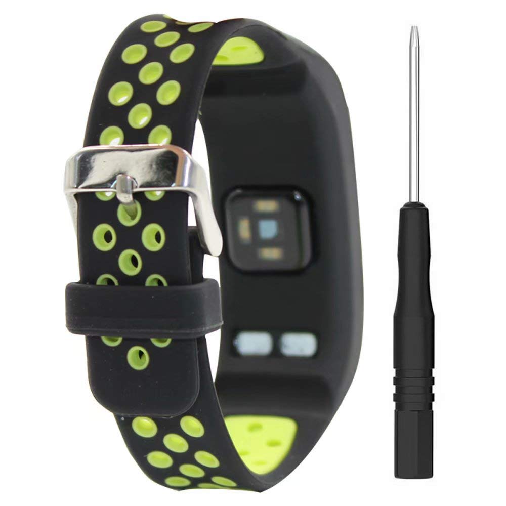 T-BLUER(Black Green) - Silicone Colourful Replacement Wristband Strap for Garmin Vivosmart HR with Clasps Fitness Bands Suitable to, No Tracker Included