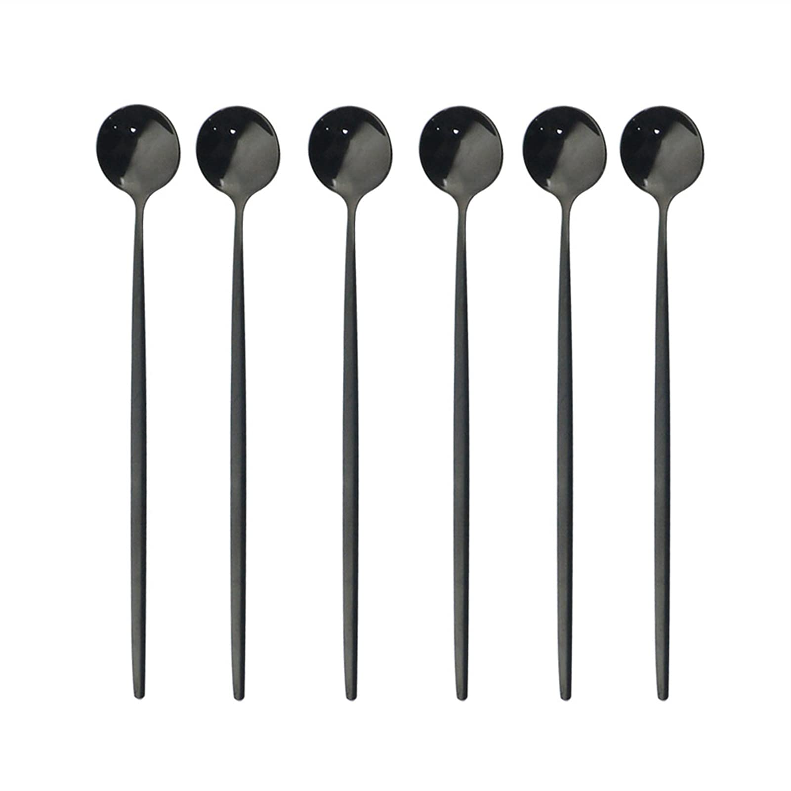 6pcs Cuillère à thé long de raccourcissement noir pour brusquer une brillance polie crème glacée à la crème glacée cuillère sans stique de la cuillère de cuisine de cuisine Coutellerie