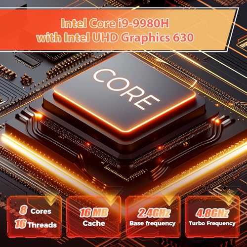 Image of Mini Gaming PC, Intel Core i9-9980HK(8C /16T, up to 5.0GHz), GeForce GTX 1650 4G Mini Computer with RGB Lights, 16GB DDR4 512GB NVMe SSD, 2X HDMI + Type-C, WiFi 6E BT 5.3, 1G LAN, Windows 11 Pro, Black