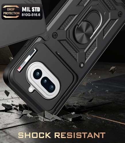 Image of Tough Armor Bumper Back Cover Case for Nothing Phone 4A 5G | Sliding Camera Cover, Kickstand & Ring Holder 360 Degree Protection Back Cover Case for Nothing Phone 4A 5G - Black