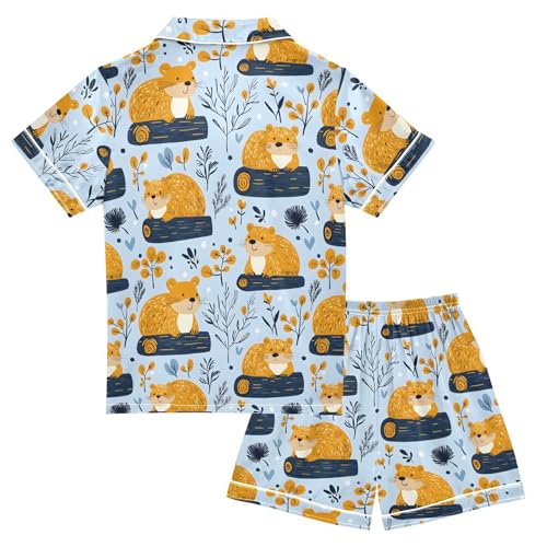 Beaver Forest Pajamas Set Summer Button Down Sleepwear Pjs Sets Comfy Loungewear2