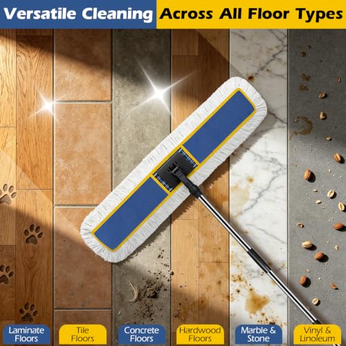 Image of MASTERTOP 40 inch Commercial Dust Mop for Floor Cleaning, Heavy Duty Flat Mop | Industrial 64 inch Long Handle Push Broom with 2 Cotton Pads for Hardwood, Tile, Laminate, Concrete, Warehouse & Gym Cleaning