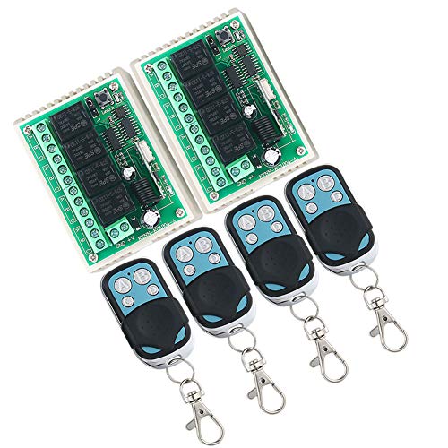 Universal 12V 4CH Wireless Relay Remote Module Switch RF 433Mhz, with Smart Remote Control Key, 4 transmitters, 2 receivers, Used for DIY Modification of Garage Doors, Electric Doors, etc. Universal 12V 4CH Wireless Relay Remote Module Switch RF 433Mhz, with Smart Remote Control Key, 4 transmitters, 2 receivers, Used for DIY Modification of Garage Doors, Electric Doors, etc.