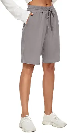 SICVEK Knee Length Women Bermuda Shorts Elastic Waist Drawstring Athletic Long Shorts Casual Summer Yoga Shorts