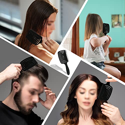 Foto von Elodyunhc Bio Haarbürste ohne Ziepen, Bürsten mit Spiralfeder für jeden Haartyp, Anti Frizz, Entwirrbürste für Locken & Lange Haare - Damen, Herren & Kinder (Schwarz）
