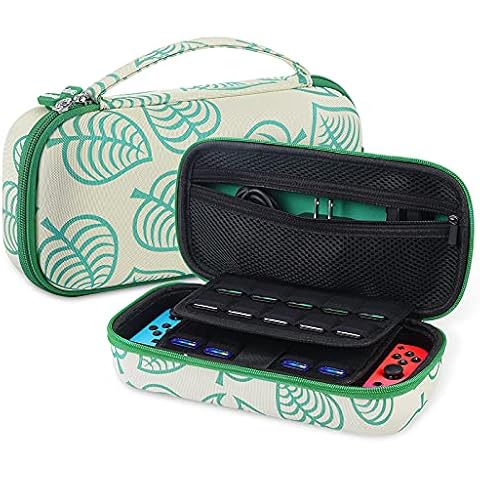 Upgraded Large Carrying Case for Nintendo Switch, Switch Travel Case with 19 Game Cards - Includes Accessories Pouch That Fits Extra Joy Cons, Charger AC Adapter,Leaf Crossing Hardshell Storage Case Cover