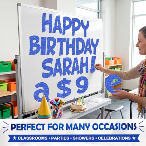 Image of Colarr 216 Pcs 7 Inch Glitter Bulletin Board Letters Large for Classroom Alphabet Punctuation Symbol Cutout Die-Cut Poster Letter with Adhesive Dot School Party Holiday Decor Display(Blue)