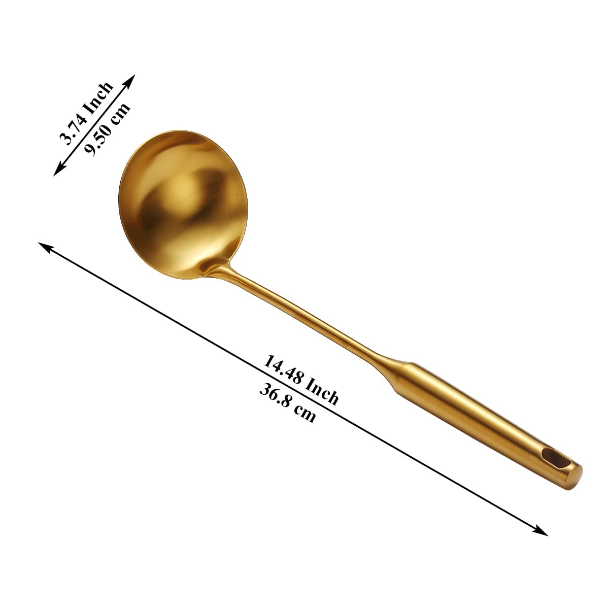 Gold Kitchen Ladle, Evanda Titanium Golden Plating Stainless Steel Cooking Soup Ladle, Sturdy and Heavy Duty Design Ladel, Heat-proof, Easy to Store and Dishwasher Safe