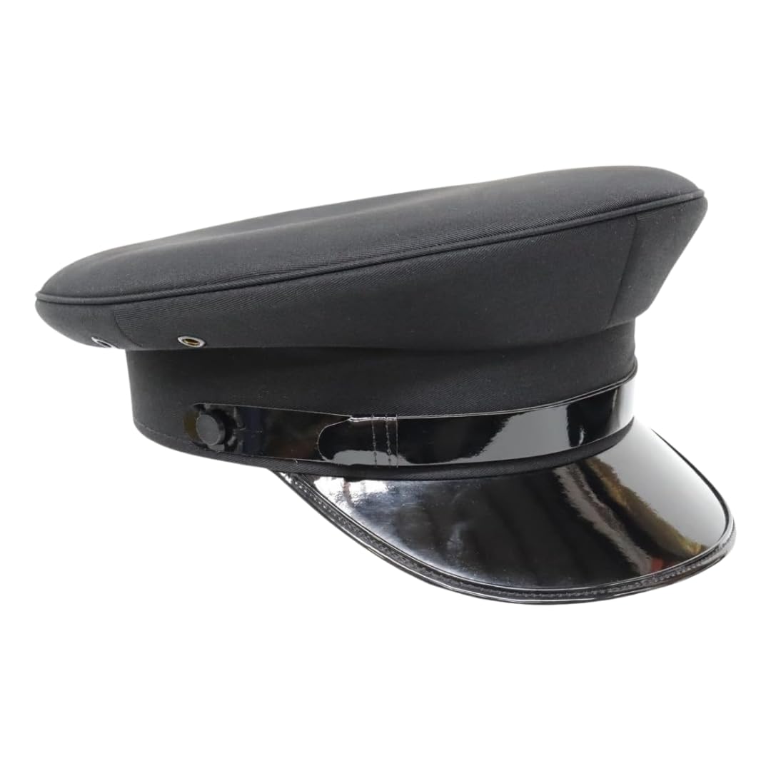 House of Velours® Adults Satin Captain, Pilot & Black Chauffeur Hat, Unisex Airline Yacht Captain Cap Fancy Dress Funny Sailor Accessory Party Theme Halloween For Men and Women, Black Chauffeur Hat
