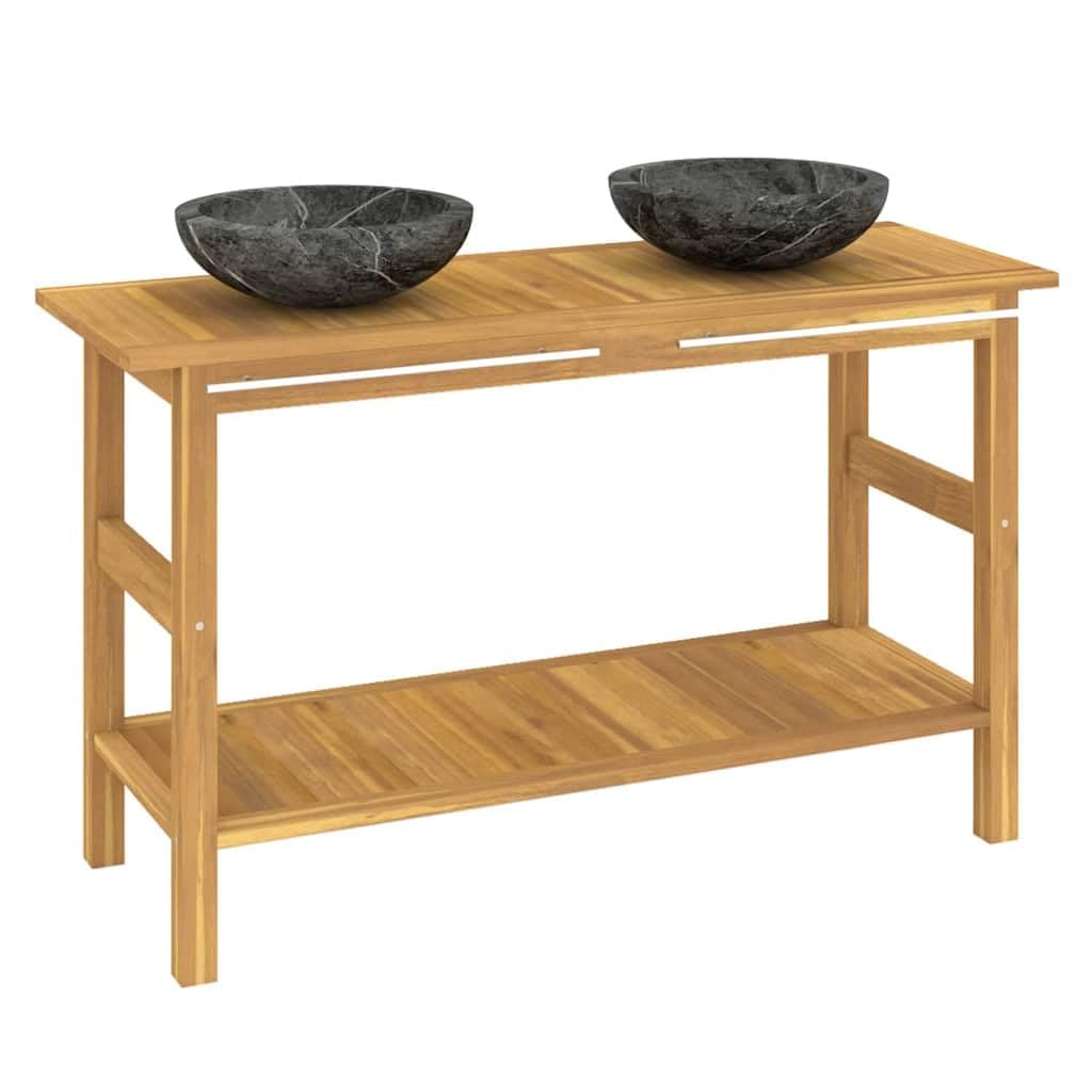 Makastle Waschtisch mit Schwarzen Marmorbecken Massivholz Teak