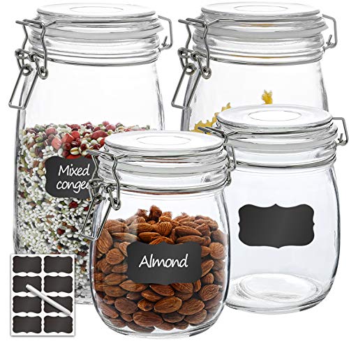 Airtight Glass Jars, VERONES 2 PACK 27 OZ & 2 PACK 50 OZ Round Glass Canister Set with Wide Mouth Leak-Proof Fit for Food Storage, Canning, Cereal Container