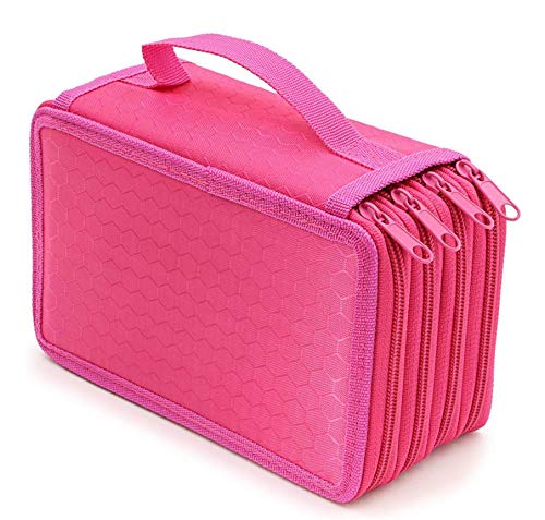 VIQILANY4 Layers High Capacity Pencil Brush Case Box Pen Pouch Bag Makeup Storage Bag - Pink