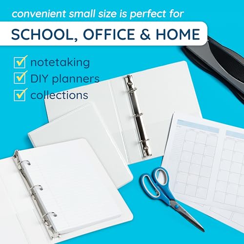 Image of Blue Summit Supplies Mini 3 Ring Binder, 7.25 inch x 9.25 inch, 1 Inch Mini Binder 3 Ring, Ideal for Playbills or Planners, Small, White, 6 Pack