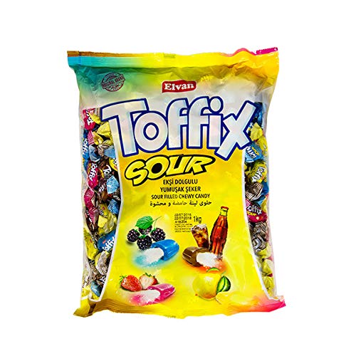 Elvan Toffix Sour Filled Chewy Candy 1000 g / 35 oz