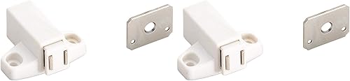 Amerock  Cierre táctil para gabinete  Blanco  1-1116 pulgadas (1.693 in) de longitud  Paquete de 2  Cierre de puerta  Pestillo de puerta de gabinete