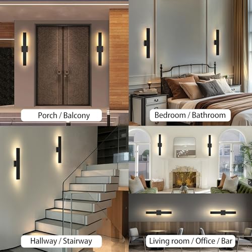 Image of Aluminum Modern LED Wall sconces 2 Pack, 24.4 inch Matte Black Waterproof Wall Lights with 28W LED Light Source for Indoor,Outdoor,Living Room,Bedroom,Garage,Porch,Hallway
