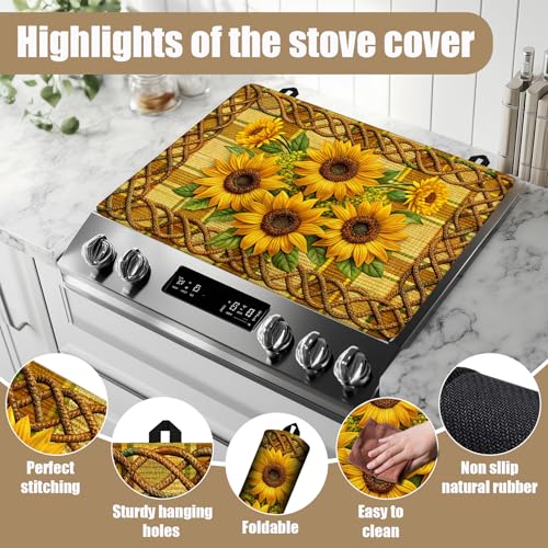 Image of Sunflower Stove Top Covers for Electric Stove, Electric Gas Stove Pad Heat Resistant Range Cooktop Protector for Home Decor Kitchen 28 inchx20 inch