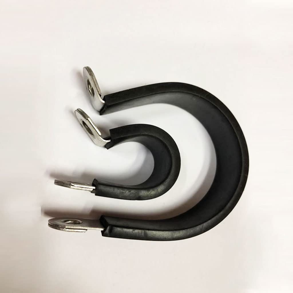 2 clip a P in acciaio inox 304 rivestite in gomma, fascette regolabili per montaggio sicuro di cavi e tubi flessibili (32 mm)