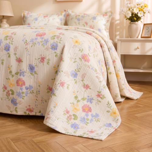 Image of SANMARINO Cloud Cotton 210 TC King Size Bedsheet with 2Pillow Covers | Ultra Soft & Breathable | Floral Design Bedding Set | Hotel-Quality Comfort for a Luxurious Sleep | 270 x 250 cm | Pastel Garden