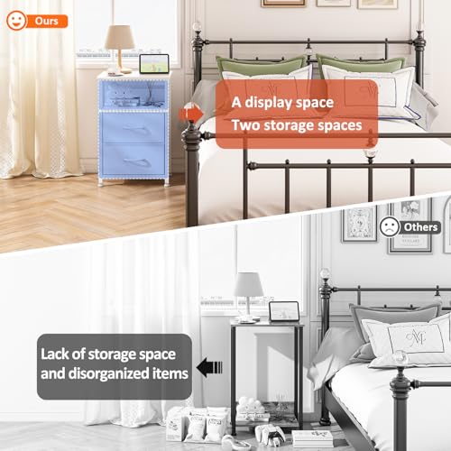 طاولة جانبية مكونة من 3 طبقات مع 2 درج من القماش ورف مفتوح من جوبيستري، طاولة بجانب السرير، طاولة جانبية للقهوة لغرفة المعيشة وغرفة النوم، مقاس 45 × 30 × 73 سم، (أبيض)