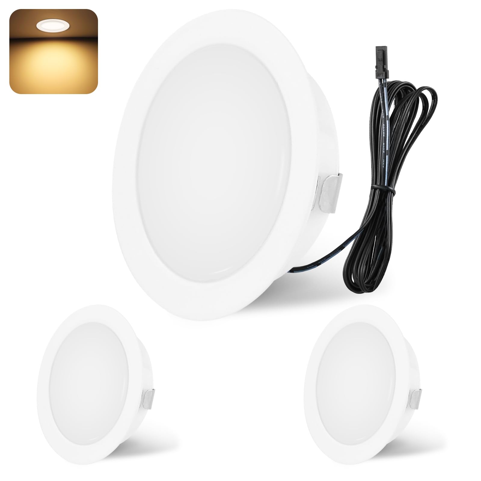 YindaLux LED Recessed Spotlights 12V 3000K Warm White IP44 LED Spot Dimmable 3W Recessed Lights 55-58mm Hole Size Downlight for Caravans Kitchens