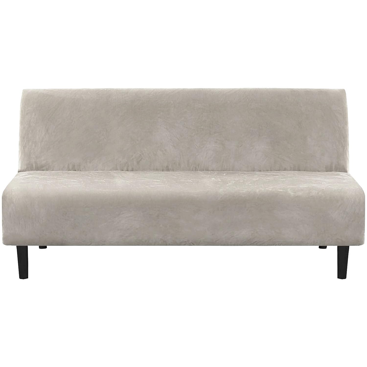 H.VERSAILTEX Real Velvet Futon Cover Armless Sofa Covers Sofa Bed Covers Stretch Futon Couch Cover Sofa Slipcover Furniture Protector Thick Soft Cozy Velvet Fabric Form Fitted Stay in Place, Oatmeal