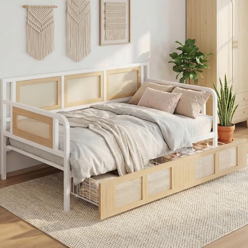 ANCTOR Twin Daybed, Day Bed Frame with Storage Drawers, Rattan...