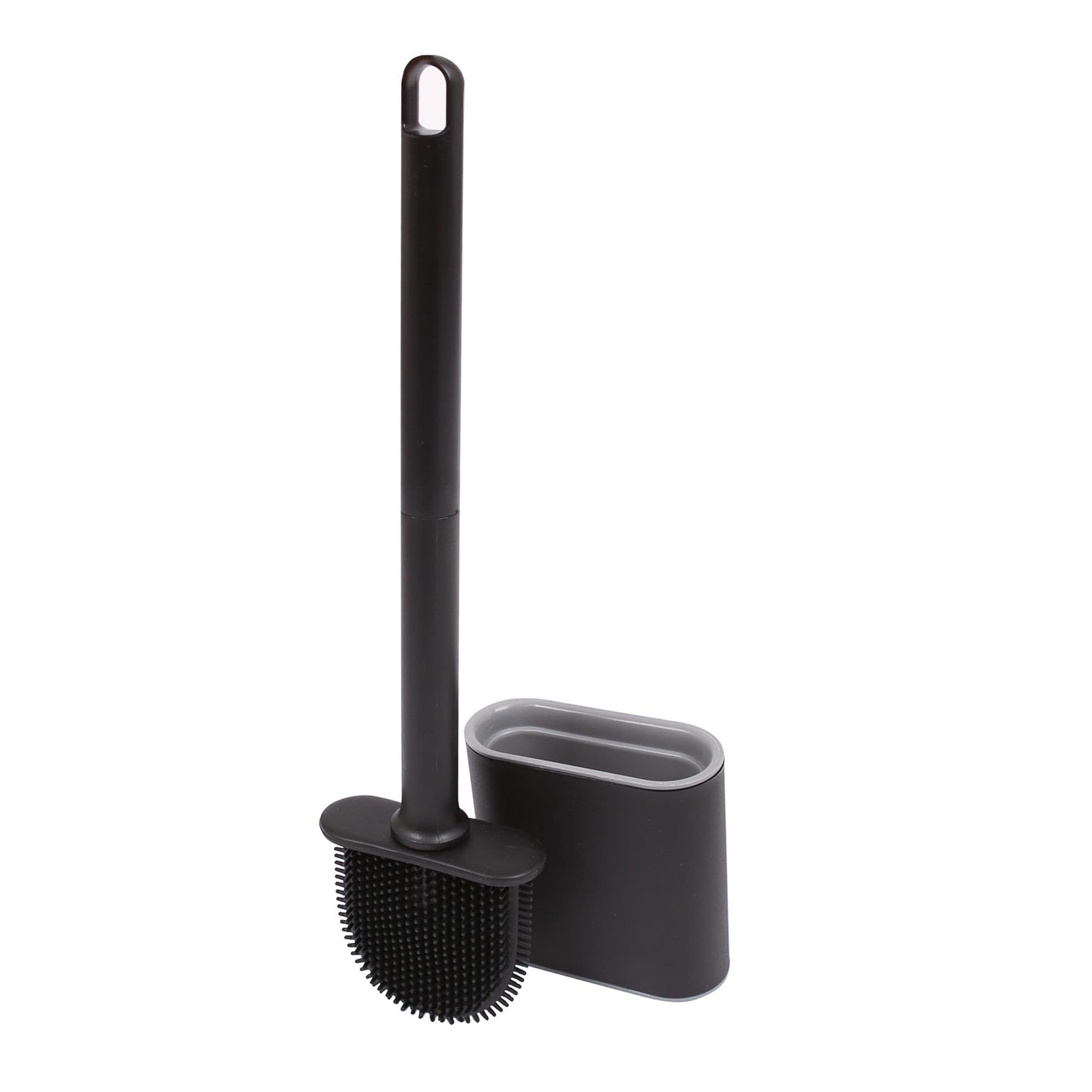 Harbour Housewares Wall-Mounted Toilet Brush & Holder Set - Black - Silicone Brush, Slimline, Detachable, Hygienic, Space-Saving Bathroom Accessory
