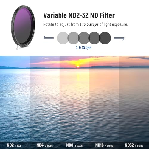 Image of Neewer HD True Colors 49mm Variable ND Filter ND2-512 (1-9 Stops), VND Filter & Magnetic ND32 Lens Filter, Multi Coated Neutral Density Filter, No Color Shift /No X Cross /No Vignetting