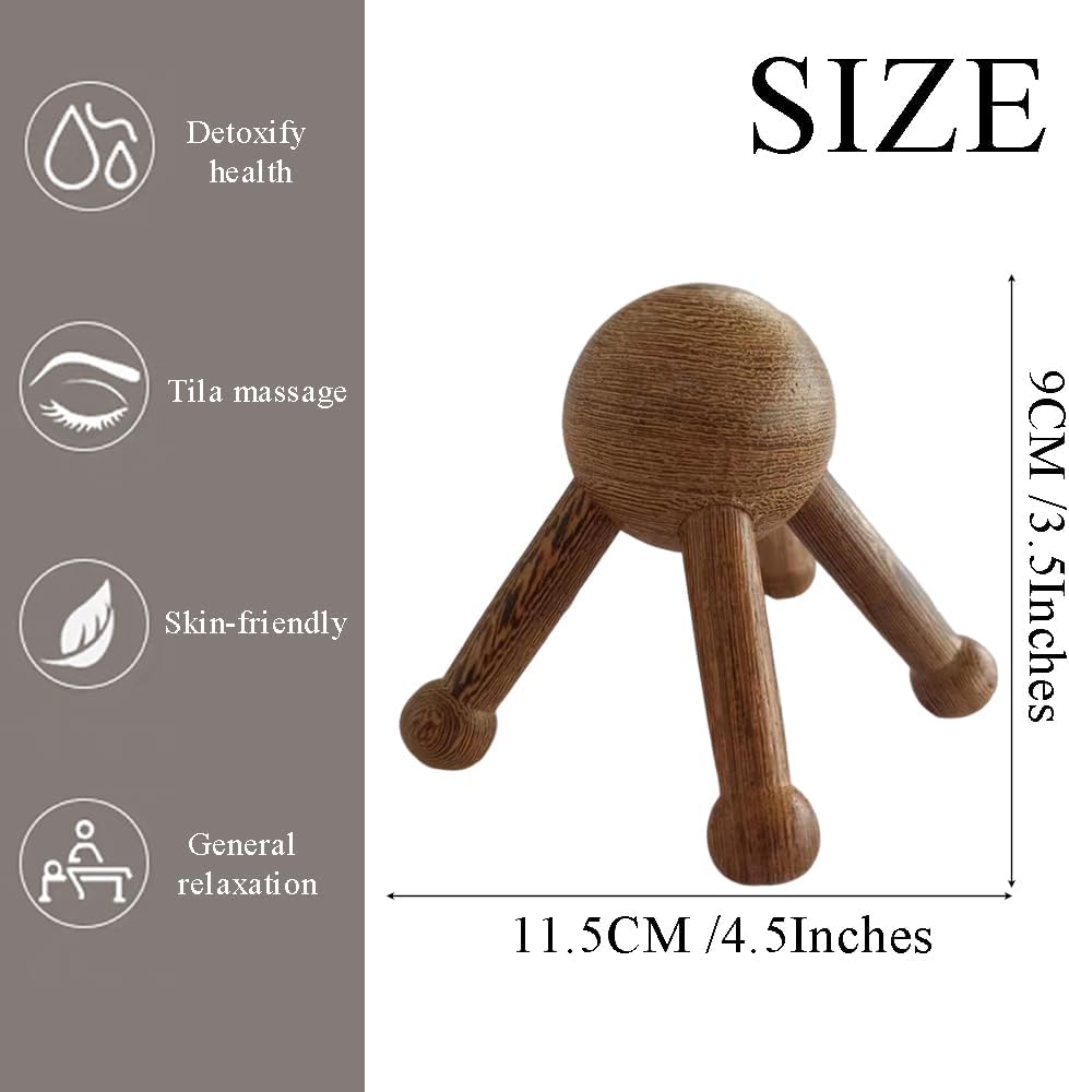 Wooden Trigger Point Massage Tool,Spider Shape 5 Legs Massager,Scalp Massager Scraping Tool for Back,Neck,Shoulder and More - Image 2