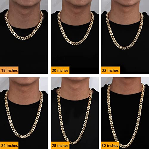 GOLD IDEA JEWELRY Hip Hop 14K Cuban Link Chain 5 Times Real Gold Plated Heavy Solid 8mm-18mm Miami Cuban Link Chain Stainless Steel Necklace or Bracelet for Me(24, 14mm) — view 5
