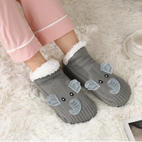 Image of ZYZX Cute Animal Slipper Socks for Women with Grips,Fuzzy Socks Indoor