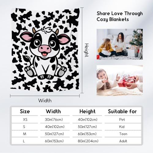 Cow Blanket, Cozy Soft Throw Gifts for Boys, Cute White Flannel Throw Blankets for Couch Office, 50x60 Inches
