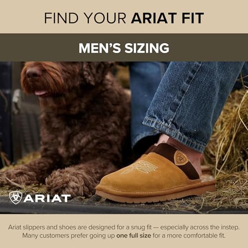 Image of ARIAT Silversmith Men's Suede Slippers, Square Toe Slip-On | Western Boot Look, Indoor Outdoor House Shoe, Faux Shearling Warmth, Cushioned Footbed, EVA Rubber Sole, Closed Back Clog
