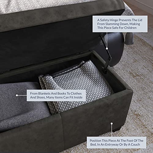 Image of BELLEZE Faux Leather Storage Ottoman, Flipped Top Bench with Safety Hinge, 47 Inch Extra Long End of Bed Foot Rest for Living Room Entryway, 300lbs Capacity - Rustic Gray
