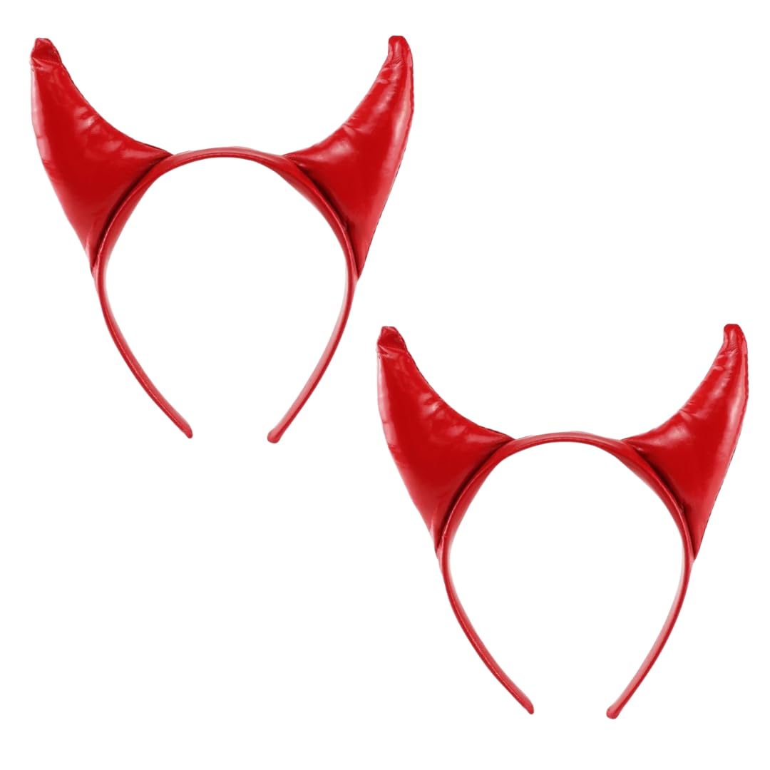 Adults Red Devil Horns Headband – Halloween Fancy Dress Costume Accessory for Demon, Evil, Gothic, Horror, Cosplay & Party Outfits - 2 Pack
