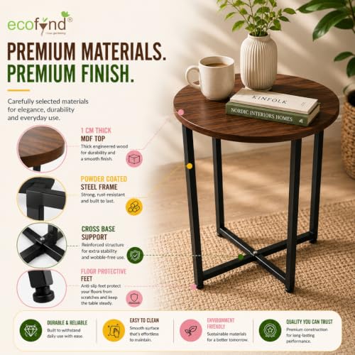 Image of ecofynd Multipurpose Side Table, Wooden Top with Strong Metal Frame, Sofa Side Corner Table, End Table, Plant Stand, Stool for Living Room, Hall, Bedroom, Home & Office Small Spaces (CT105-BLK)