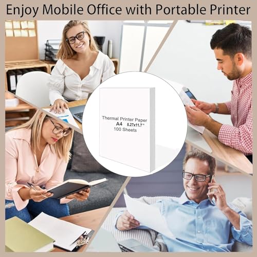 100 Blatt, Thermopapier A4 für Tragbaren Drucker M08F/M832/Q302/M834/MT800, kompatibel mit Broth.., Phom..., HP.., 210x297mm Thermodrucker Papier A4(Einzelnes)