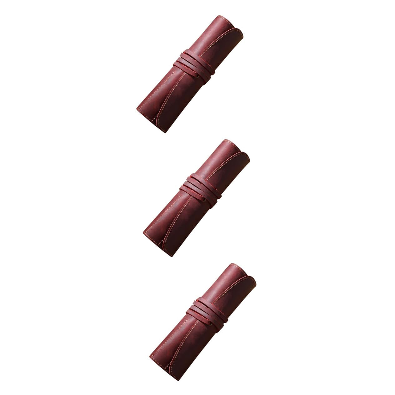 Lurrose 3piezas Estuche De Cuero Retro para Bolígrafo y Lápiz Bolsa De Piel Hecha Mano Organizador De Escritorio Color Vino para Oficina y Estudio
