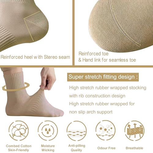 Image of Womens Cotton Anti-Pilling Quarter Crew Socks | Moisture-wicking, Odor-control, Lightweight, Office /gym, 7-pair, US 6-10