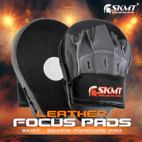 Image of SKMT Never Lose Until You Win Leather Boxing Punching Pad Focus Pad Black