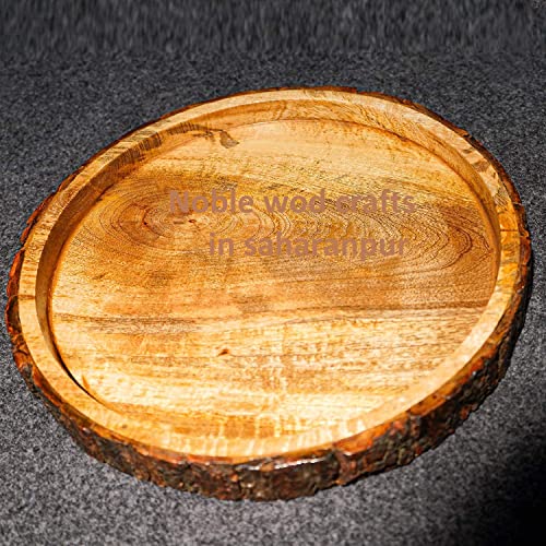 Image of Beautiful Table Decor Round Shape Wooden Serving Tray /Platter for Home and Kitchen (Handmade Natural Wooden Tray 12inch)
