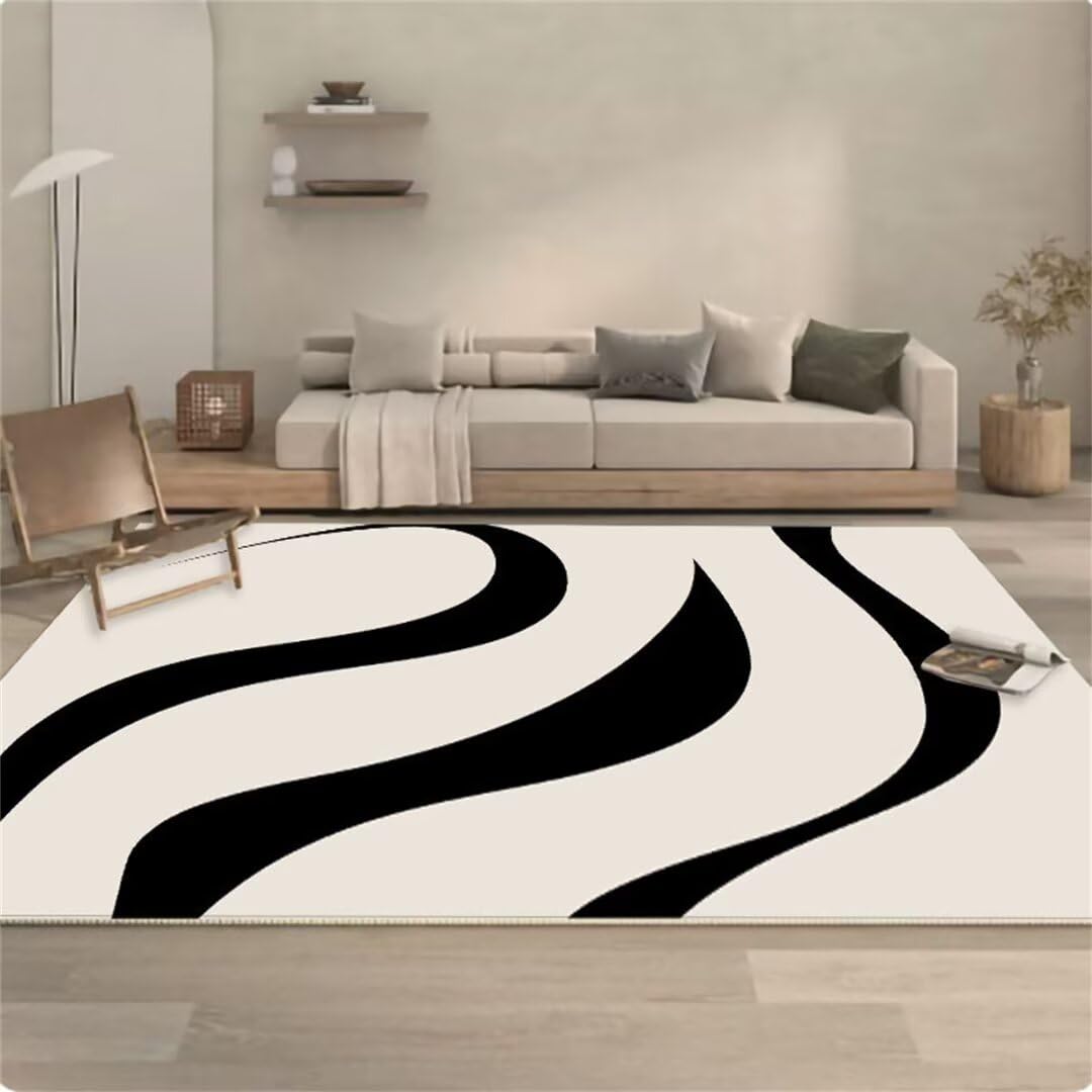Tapis de salon haut de gamme motif d'encre noir et blanc 140x200cm