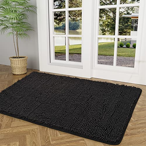 Ompaa Chenille Indoor Door Mat Entryway Rug, 36X24 Black, Super Absorbent Mud Mats For Dirty Dogs Paws & Muddy Shoes, Non Slip Welcome Floor Doormats For Home Front Back Door, Patio, Garage, Entrance #TOP5
