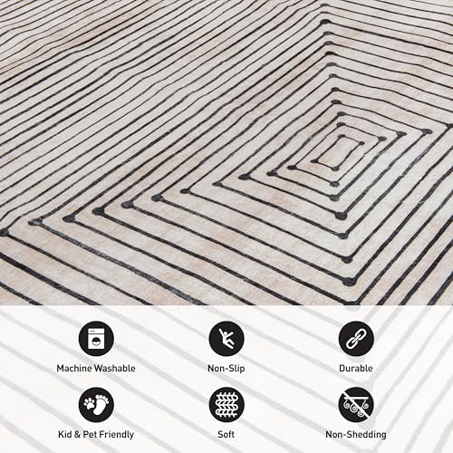 Rugshop Marbella Bohemian Stripes Washable Non Slip Area Rug 8' x 10' Beige