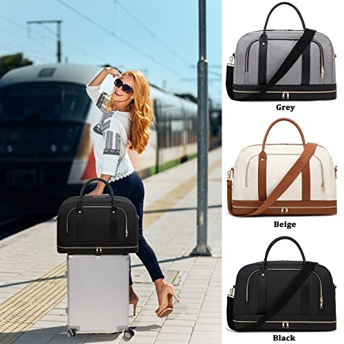 Weekender Bags for Women Ladies Overnight Bag Carry on Duffle Bag for Travel with Trolley Sleeve Shoe Compartment, Grey3