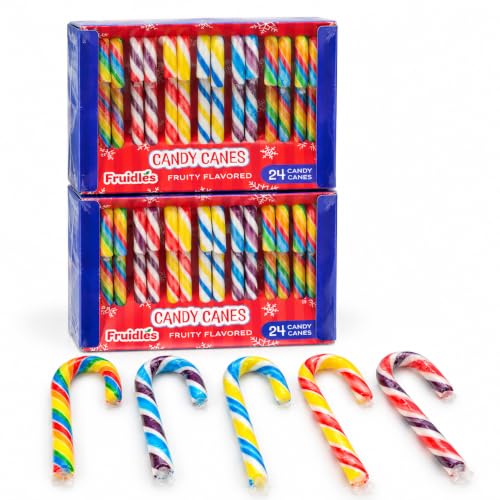24-Count Mixed Fruit Candy Canes Candy, 12-Gram Individually Wrapped Hard Christmas Candy Canes, Assorted Fruit Flavored Sweet Sticks, Christmas Party Favors, Holiday Stocking Stuffers and Festive Treats for Kids (24-Pack) - image 1