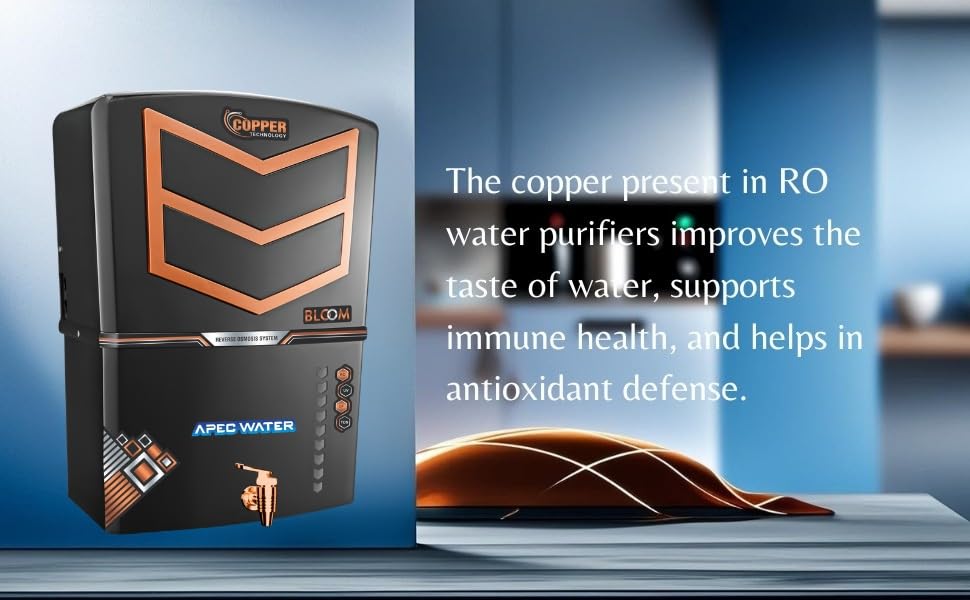 Image of Apec Water 4 in 1 Copper RO Water Purifier with 10 Stage Purification Filtration, UV, UF, TDS Adjuster and 12 Liter Large Storage Tank, Suitable for all type of water supply