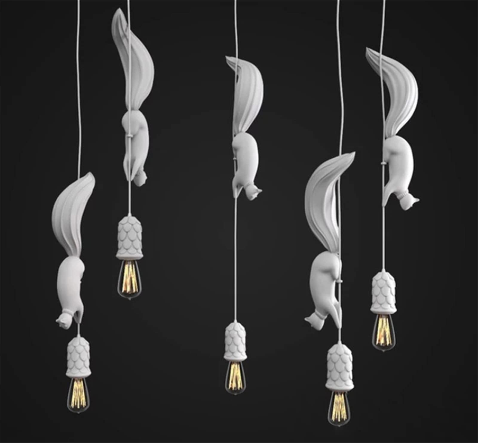 Lampadario A Sospensione In Resina A Forma Di Scoiattolo - Design Nordico Per Camera Bambini, Ristorante O Negozio, Colore Bianco
